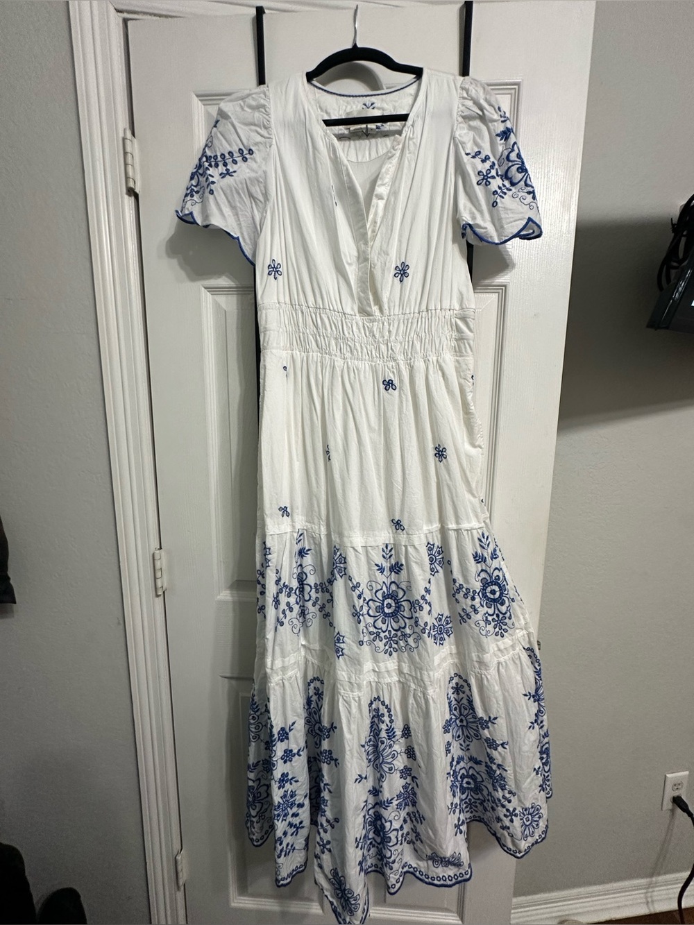 Anthropologie The Somerset by Maeve White Maxi Dress with Blue Embroidery - Picture 5 of 10